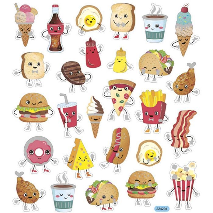Autocollants, fast food, feuille 15x16,5 cm, 1 flles