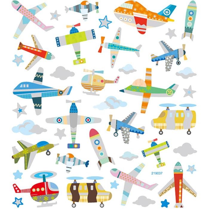 Autocollants, avions et hélicoptères, feuille 15x16,5 cm, 1 flles