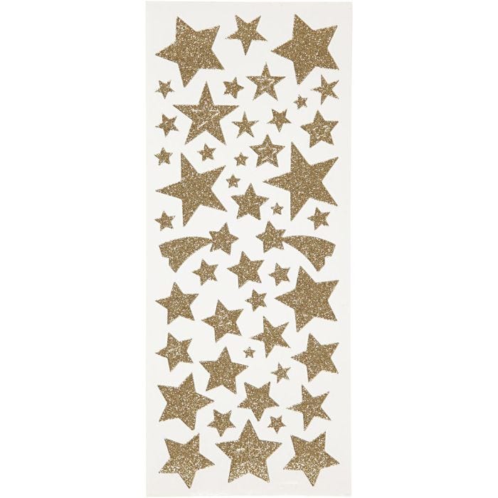 Autocollants scintillants, étoiles, feuille 10x24 cm, or, 2flles/ 1 Pq.