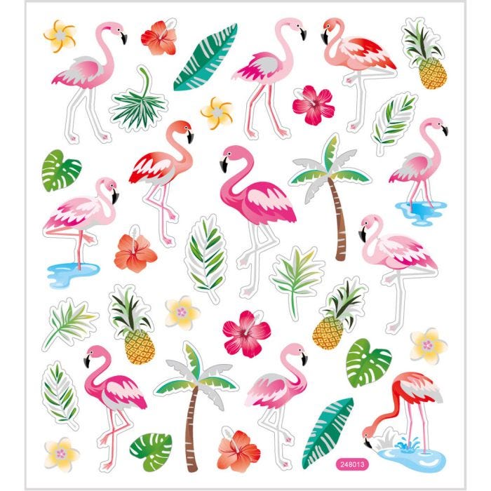 Autocollants, flamants roses, feuille 15x16,5 cm, 1 flles