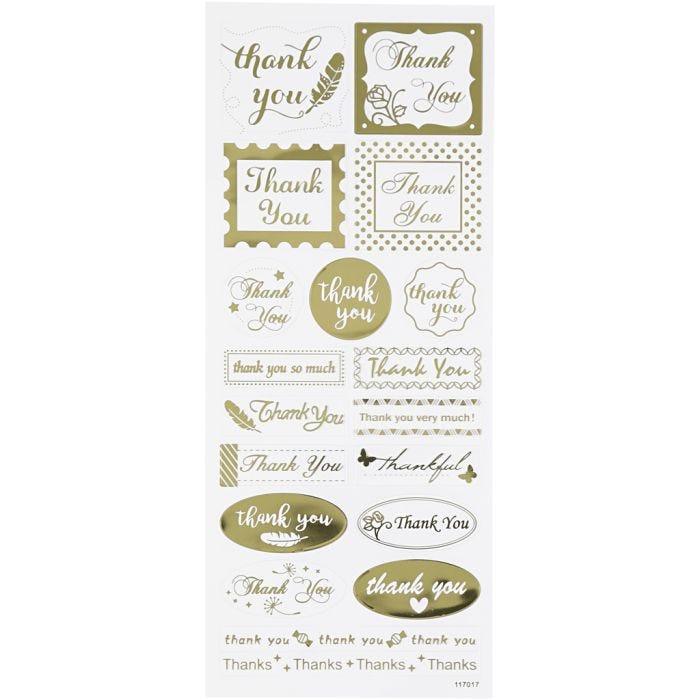 Autocollants Thank You, thank you, feuille 10x24 cm, or, 1 flles