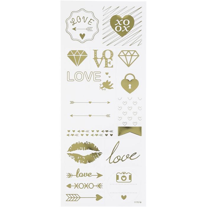 Autocollants Thank You, love, feuille 10x24 cm, or, 1 flles