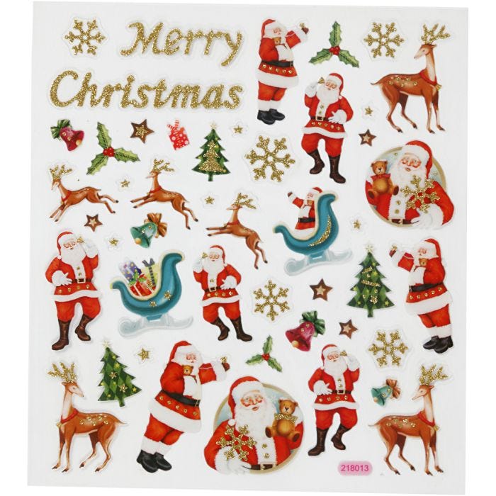 Autocollants, Père Noël et rennes, feuille 15x16,5 cm, 1 flles