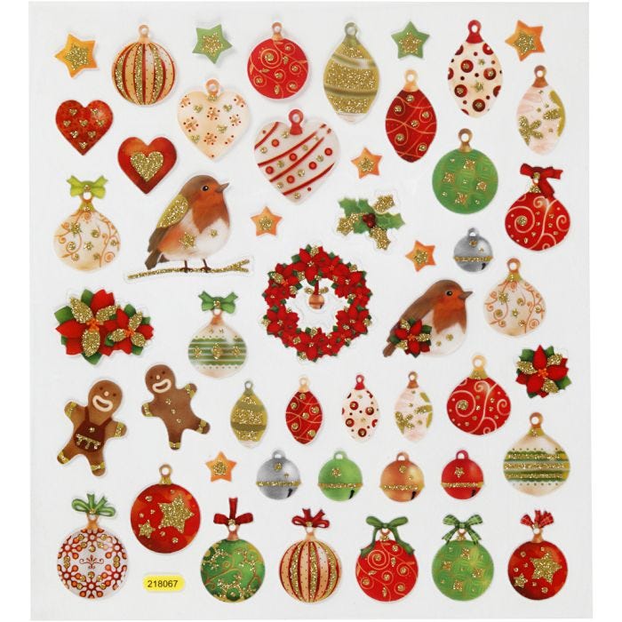 Autocollants, Décorations de Noël, feuille 15x16,5 cm, 1 flles