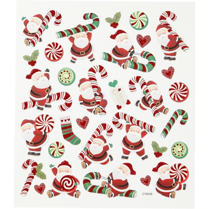 Autocollants, Père Noël et sucre d'orge, feuille 15x16,5 cm, 1 flles