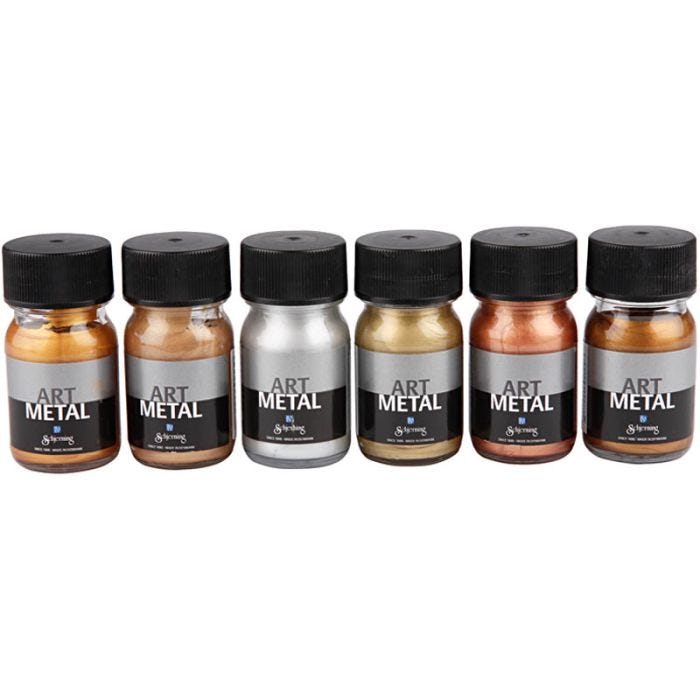 Peinture Acrylique Métallisée, 5102, 5104, 5106, 5108, 5109, 5110, couleurs métalliques, 6x30ml/ 1 Pq.