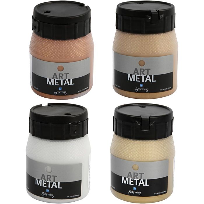 Peinture Acrylique Métallisée, dim. 5190, 5102, 5104, 5110, copper, or clair, or moyen, argent, 4x250 ml/ 1 Pq.