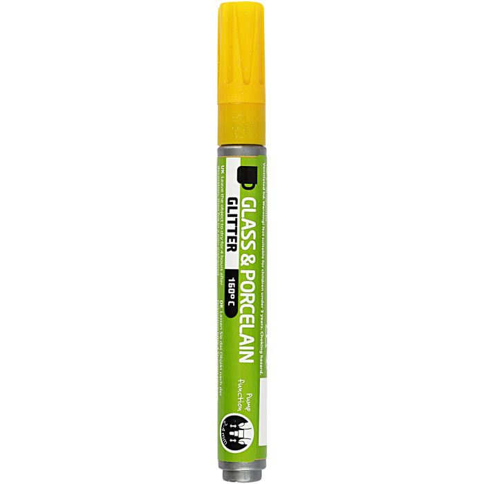 Feutres pour Verre et Porcelaine, paillettes, trait 2-4 mm, semi opaque, jaune, 1 pièce