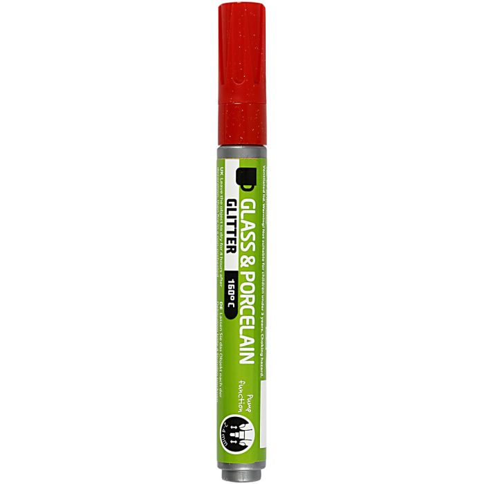 Feutres pour Verre et Porcelaine, paillettes, trait 2-4 mm, semi opaque, rouge, 1 pièce