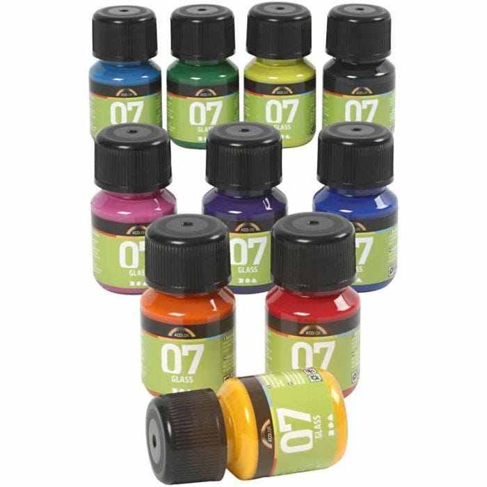 Peinture pour verre A-Color Glass, ass. de couleurs, 10x30ml/ 1 Pq.