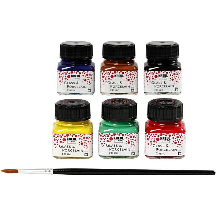 Peinture pour Verre et Porcelaine, ass. de couleurs, 6x20ml/ 1 Pq.