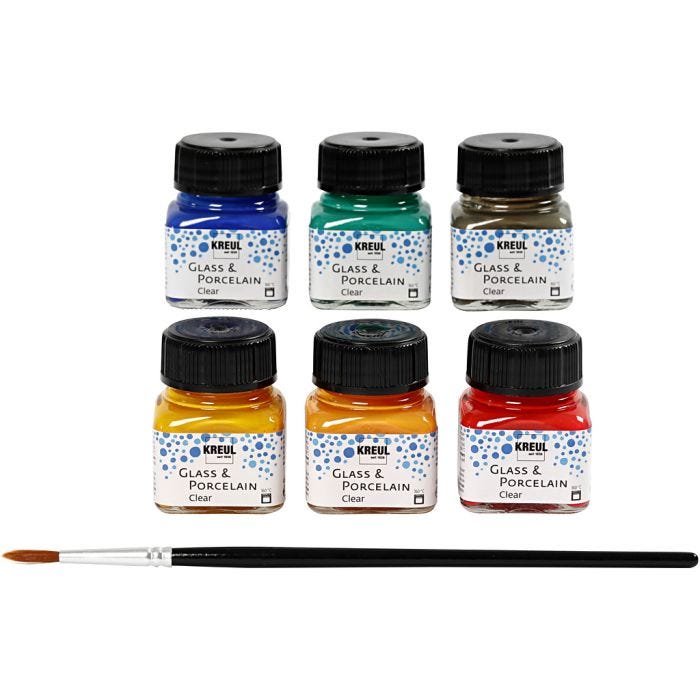 Peinture pour Verre et Porcelaine, ass. de couleurs, 6x20ml/ 1 Pq.