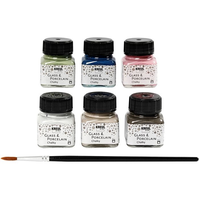 Peinture pour Verre et Porcelaine, ass. de couleurs, 6x20ml/ 1 Pq.