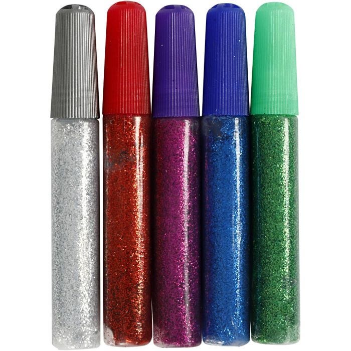 Colle à paillettes, ass. de couleurs, 5x10 ml/ 1 Pq.