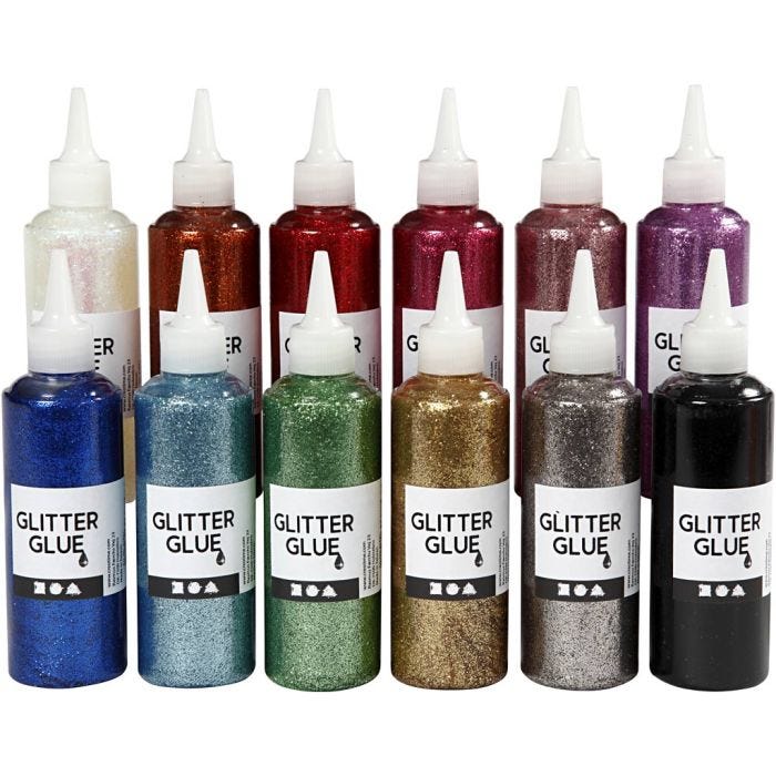 Colle à paillettes, ass. de couleurs, 12x118ml/ 1 Pq.