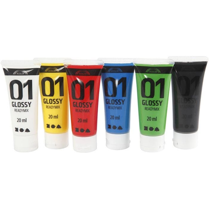 Peinture Acrylique Brillante, couleurs classiques, 6x20 ml/ 1 Pq.