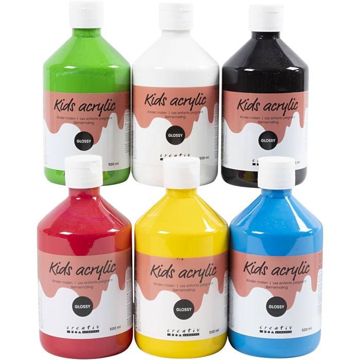 Peinture Acrylique Brillante, couleur primaire, 6x500ml/ 1 Pq.