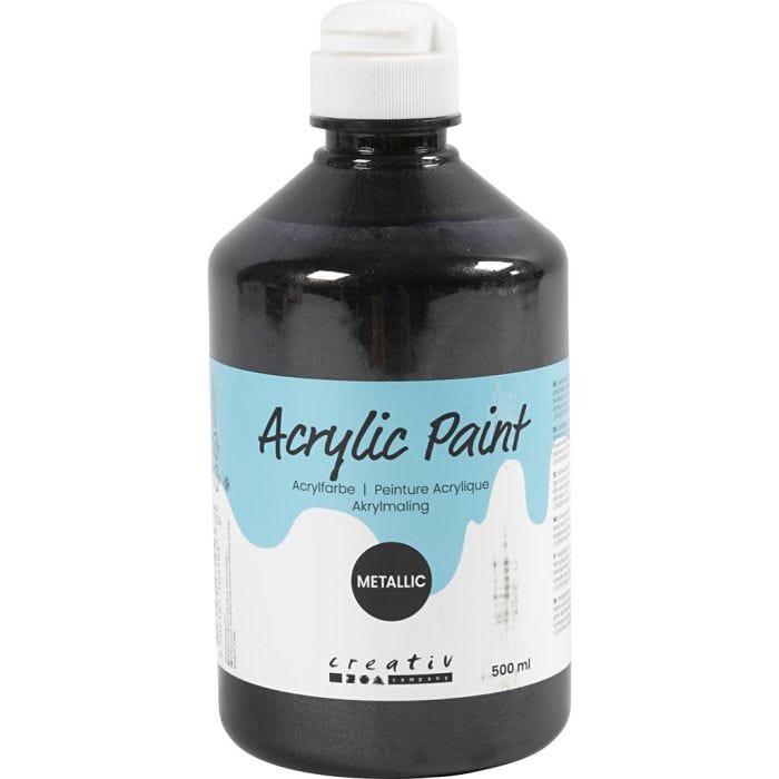 Peinture Acrylique Métallique, Métallisé, noir, 500ml/ 1 flacon