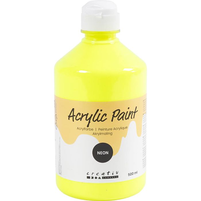 Peinture Acrylique Néon, jaune néon, 500 ml/ 1 flacon
