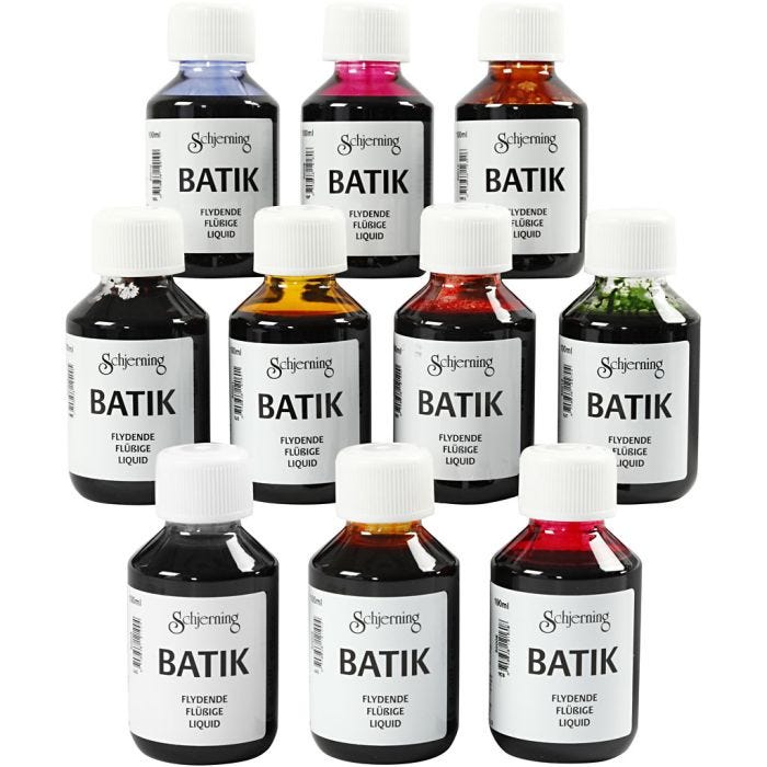 Peinture Batik pour textile, ass. de couleurs, 10x100ml/ 1 Pq.