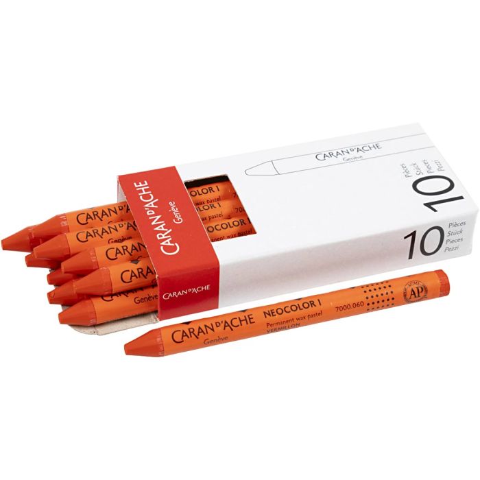 CARAN D’ACHE Caran d'Ache Néocolor 1, L : 10 cm, ép. 8,5 mm, vermilion (060), 10 pièces/ 1 Pq.