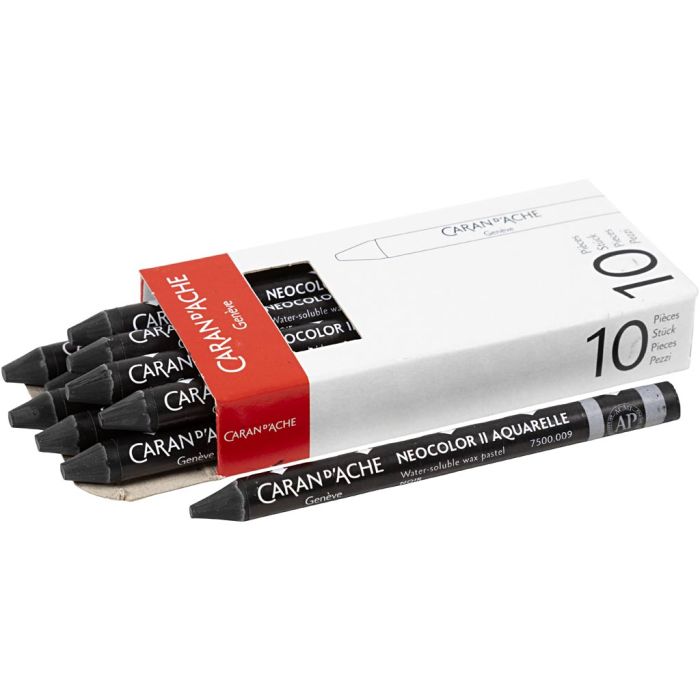 Caran d'Ache Aquarelle Neocolor 2, L : 10 cm, ép. 8,5 mm, black (009), 10 pièces/ 1 Pq.