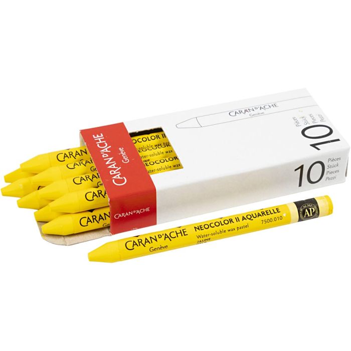 Caran d'Ache Aquarelle Neocolor 2, L : 10 cm, ép. 8,5 mm, yellow (010), 10 pièces/ 1 Pq.