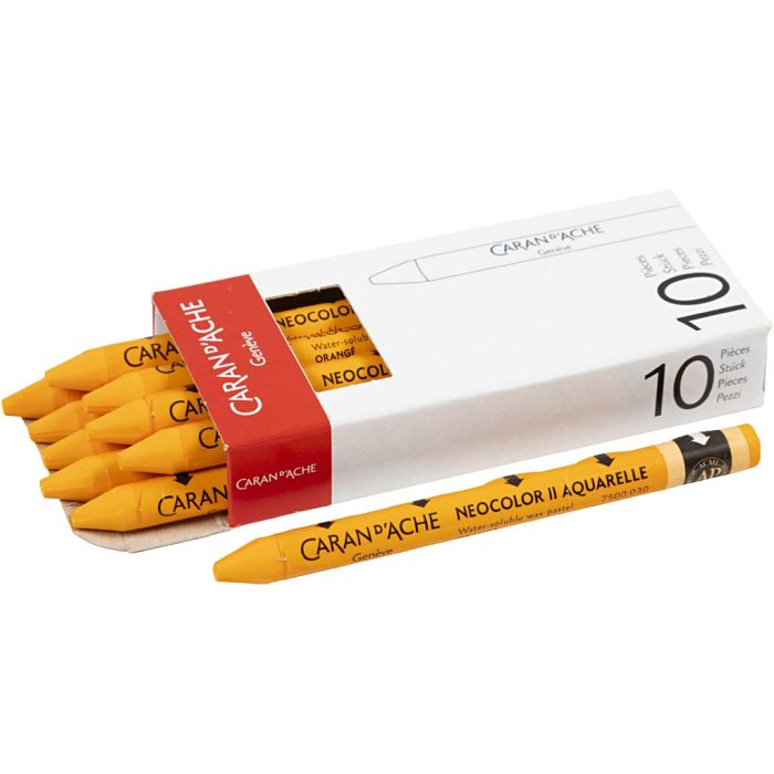 Caran d'Ache Aquarelle Neocolor 2, L : 10 cm, ép. 8,5 mm, orange (030), 10 pièces/ 1 Pq.