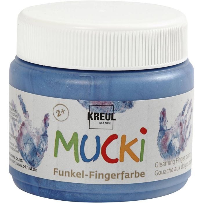 MUCKI Peinture au doigt, bleu métallique, 150ml/ 1 boîte