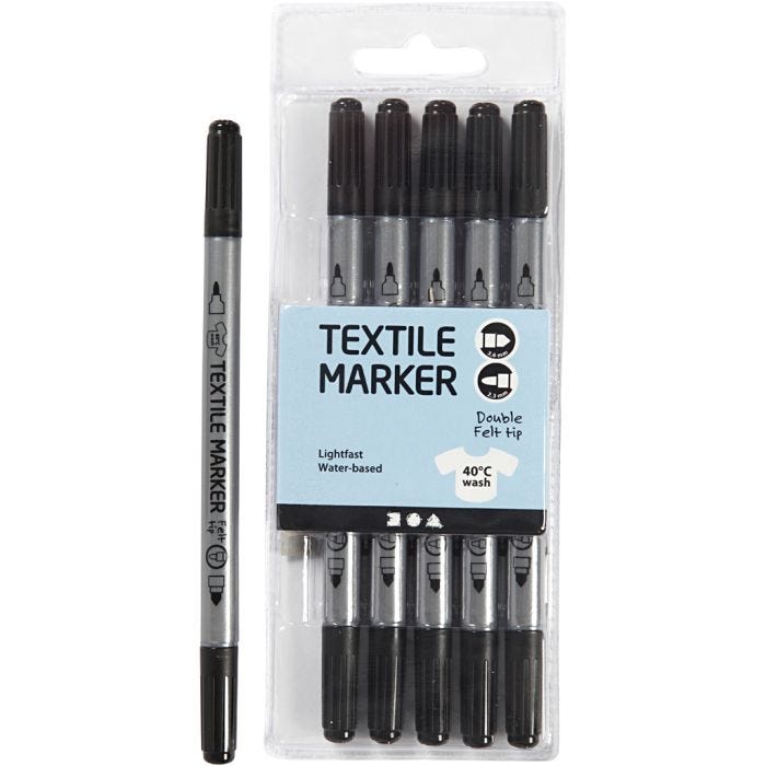 Feutres textiles, 2,3+3,6 mm, noir, 6pièces/ 1 Pq.
