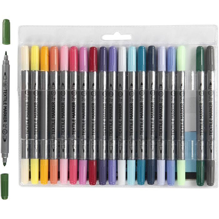 Feutres textiles, trait 2,3+3,6 mm, couleur extra, 20pièces/ 1 Pq.