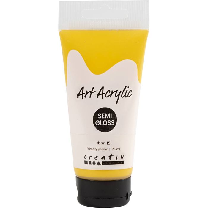 Peinture Acrylique, semi-brillant, semi opaque, jaune primaire, 75 ml/ 1 flacon