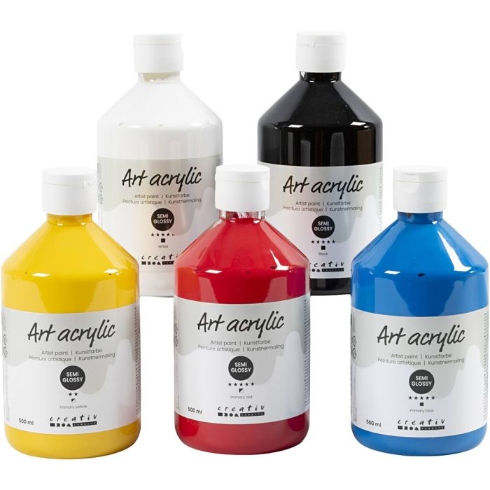 Peinture Acrylique, semi-brillant, couleur primaire, 5x500 ml/ 1 Pq.