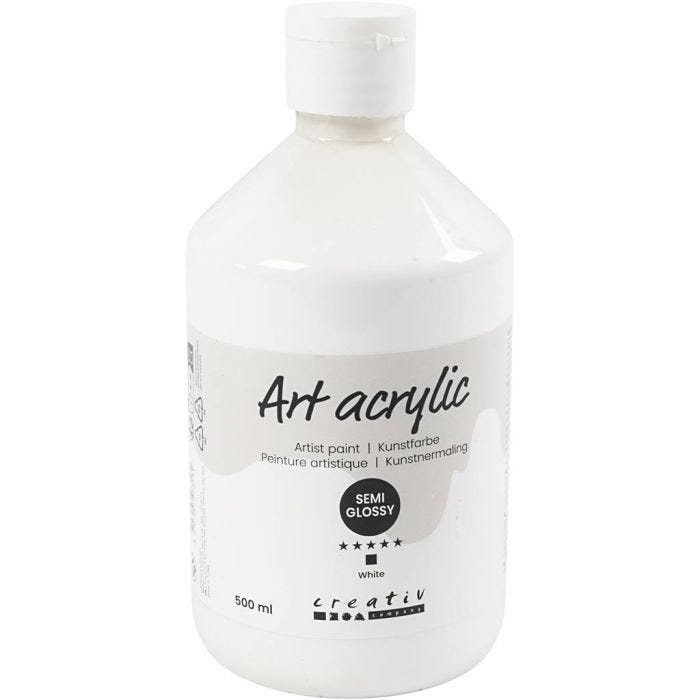 Peinture Acrylique, semi-brillant, opaque, blanc, 500ml/ 1 flacon