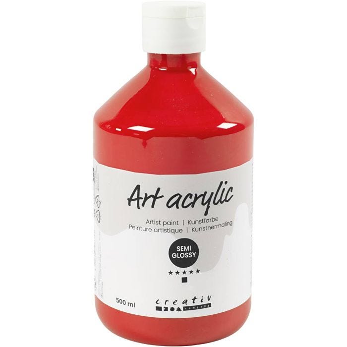 Peinture Acrylique, semi-brillant, transparent, rouge cadmium, 500ml/ 1 flacon