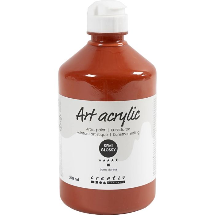 Peinture Acrylique, semi-brillant, semi transparent, burnt sienna, 500 ml/ 1 flacon