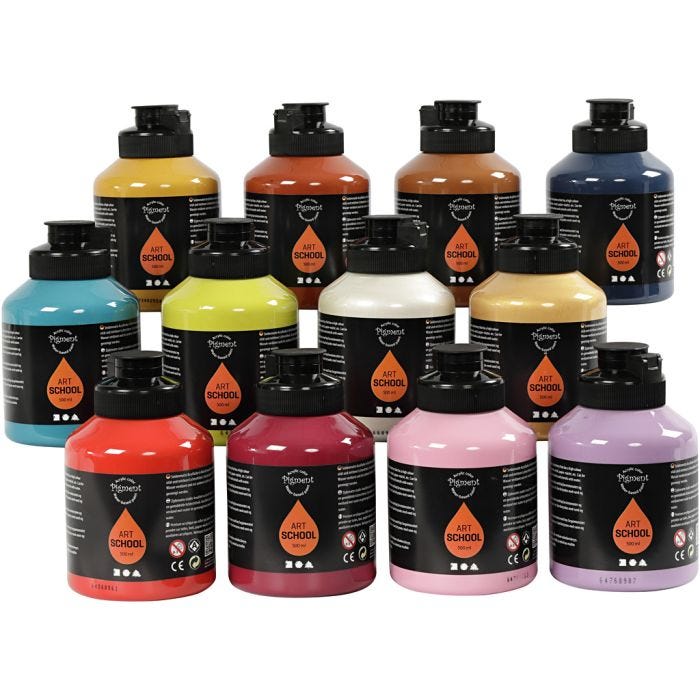 Peinture Acrylique, semi-brillant, couleur extra, 12x500ml/ 1 Pq.