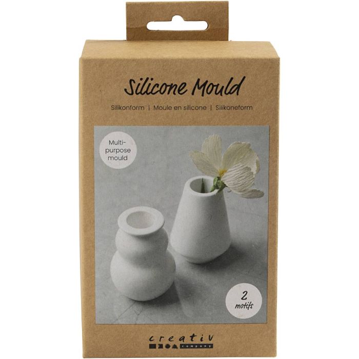Moule en silicone, Vase et bougeoir, H : 7,5 cm, d 5,5 cm, transparent mat, 2 pièces/ 1 Pq.