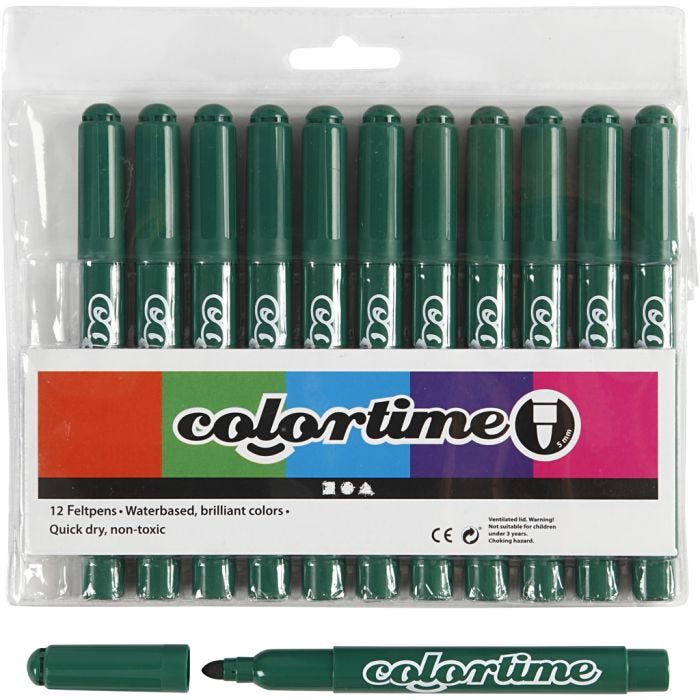Feutres Colortime, trait 5 mm, vert foncé, 12 pièces/ 1 Pq.