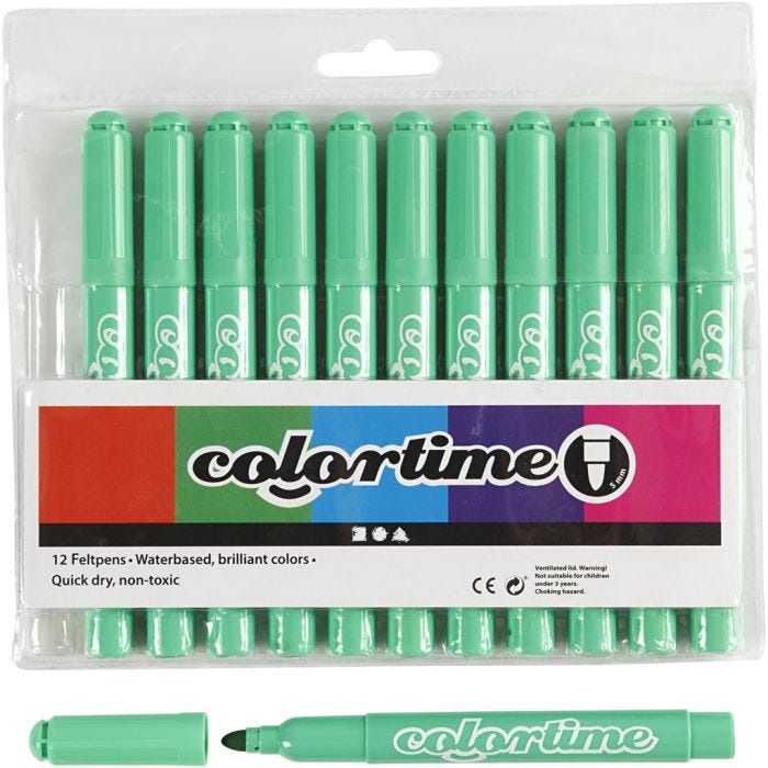 Feutres Colortime, trait 5 mm, vert clair, 12 pièces/ 1 Pq.