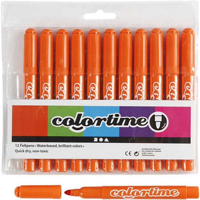 Feutres Colortime, trait 5 mm, orange, 12 pièces/ 1 Pq.