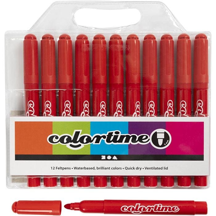 Feutres Colortime, trait 5 mm, rouge, 12pièces/ 1 Pq.
