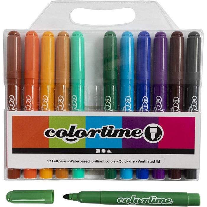 Feutres Colortime, trait 5 mm, couleur extra, 12pièces/ 1 Pq.