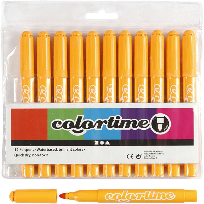 Feutres Colortime, trait 5 mm, jaune, 12pièces/ 1 Pq.