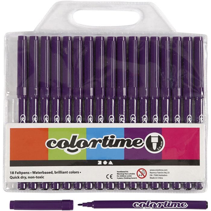 Feutres Colortime, trait 2 mm, violet, 18pièces/ 1 Pq.