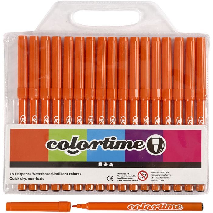 Feutres Colortime, trait 2 mm, orange, 18pièces/ 1 Pq.