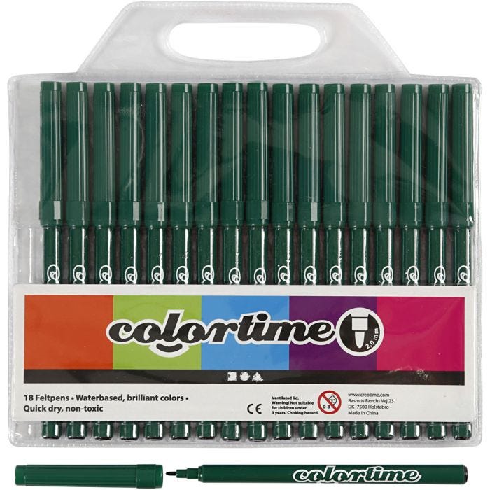 Feutres Colortime, trait 2 mm, vert foncé, 18pièces/ 1 Pq.