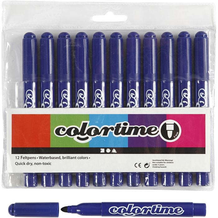 Feutres Colortime, trait 5 mm, bleu foncé, 12pièces/ 1 Pq.