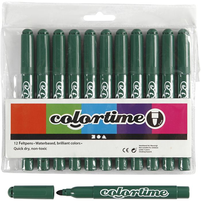 Feutres Colortime, trait 5 mm, vert, 12 pièces/ 1 Pq.