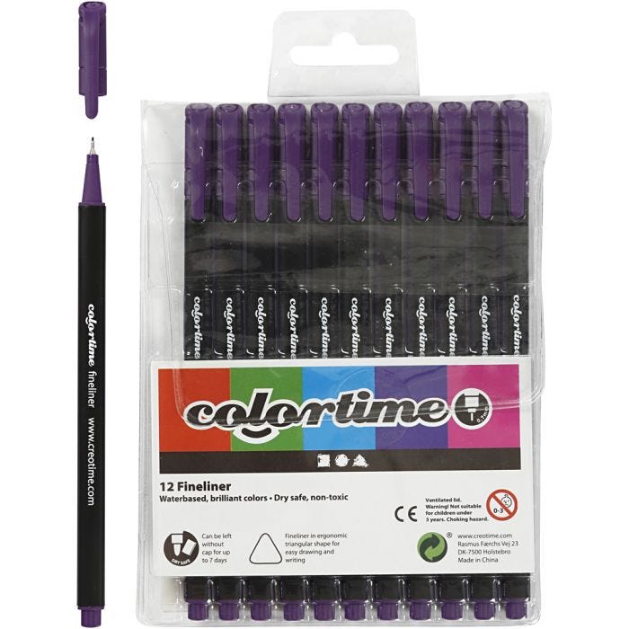 Feutres Fineliner Colortime, trait 0,6-0,7 mm, violet, 12pièces/ 1 Pq.